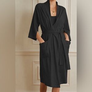 NWT Skin Net a Porter Kyra organic Pima cotton long robe loungewear black 1 S